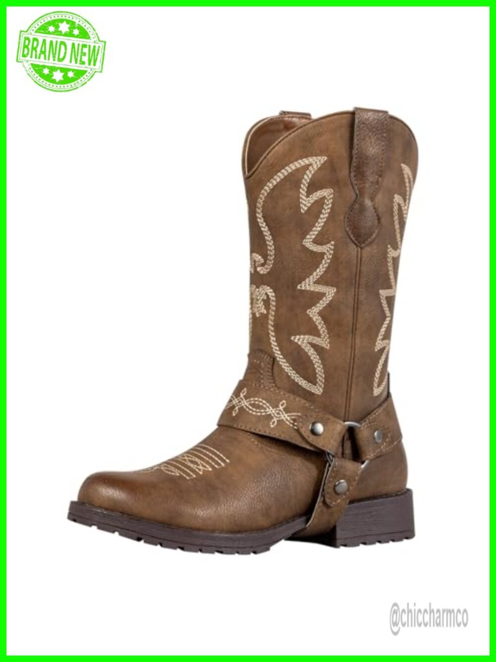 Faux Leather Western Cowgirl Boots Faux Leather Mid-Calf Round Toe